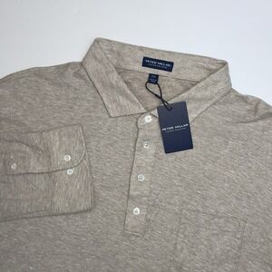 NEW Peter Millar Croxley Polo Shirt XXL L/S Truffle Beige Linen Blend Tailored